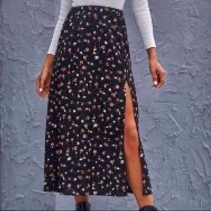 Floral print high split midi skirt